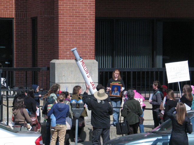 Nicole Matten speaks at a March 15, 2012 demonstration in the Vermont state Capitol  protesting legislation (S.199) removing the philosophical exemption to vaccination.